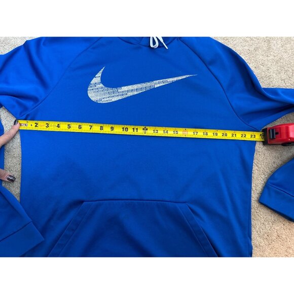 Nike Blue Hoodie Men's L DriFit Pullover Sweatshirt White Swoosh Logo Athleisure - Picture 10 of 12